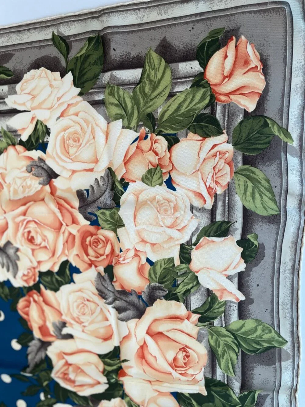 Vintage Christian Silk Scarf with Roses & Polka Dots